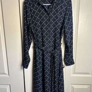 Ralph Lauren Navy Geometric Long Sleeve Dress